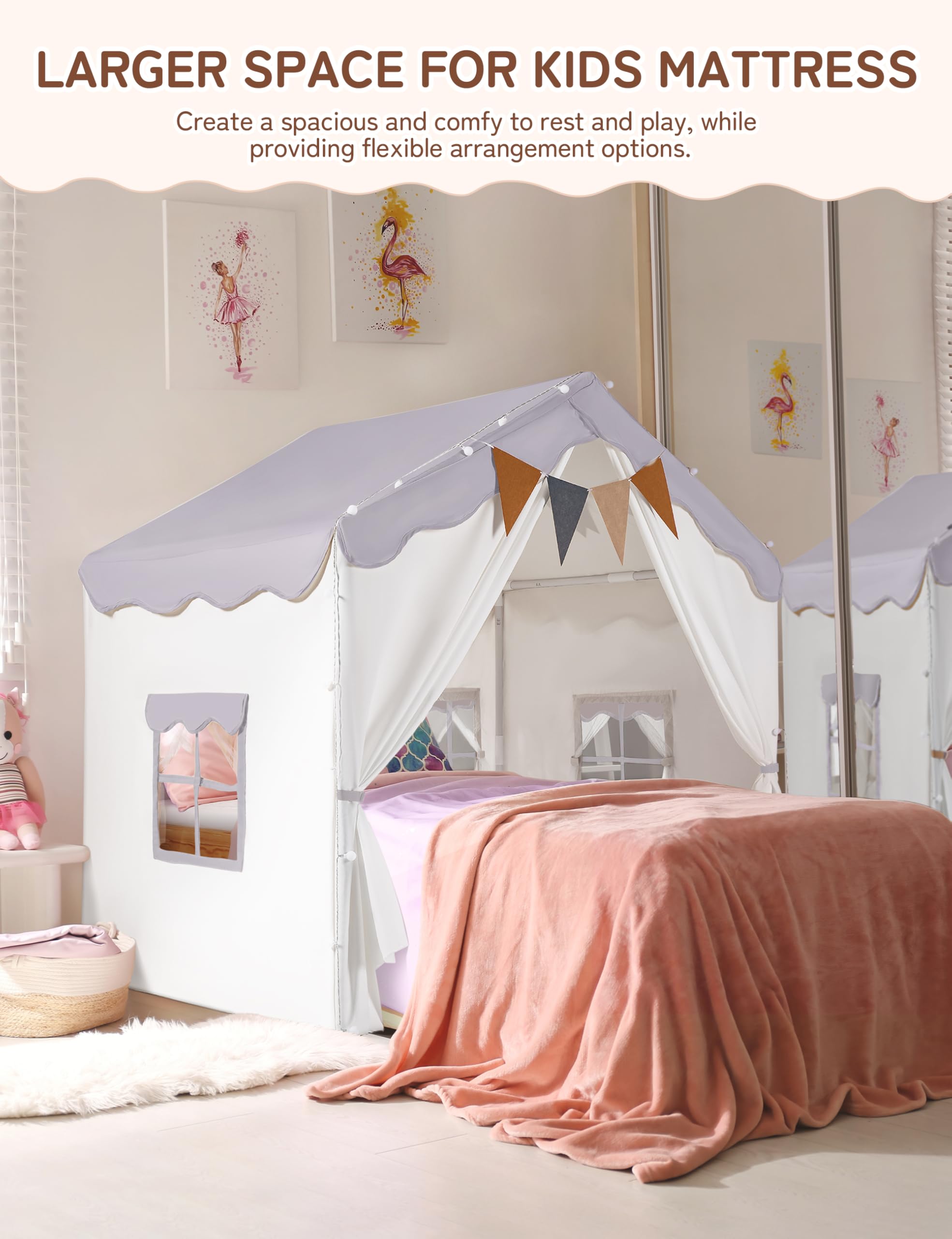 besrey 2 IN 1 Kinderzelt, Kinder Spielhaus Indoor mit Matte und Lichtern, Kinder Bettzelt,Spielzelt für Drinnen,Prinzessin Zelt, Kinderspielhaus, Kuschelecke Kinderzimmer Dekor ab 3 Jahre Lila