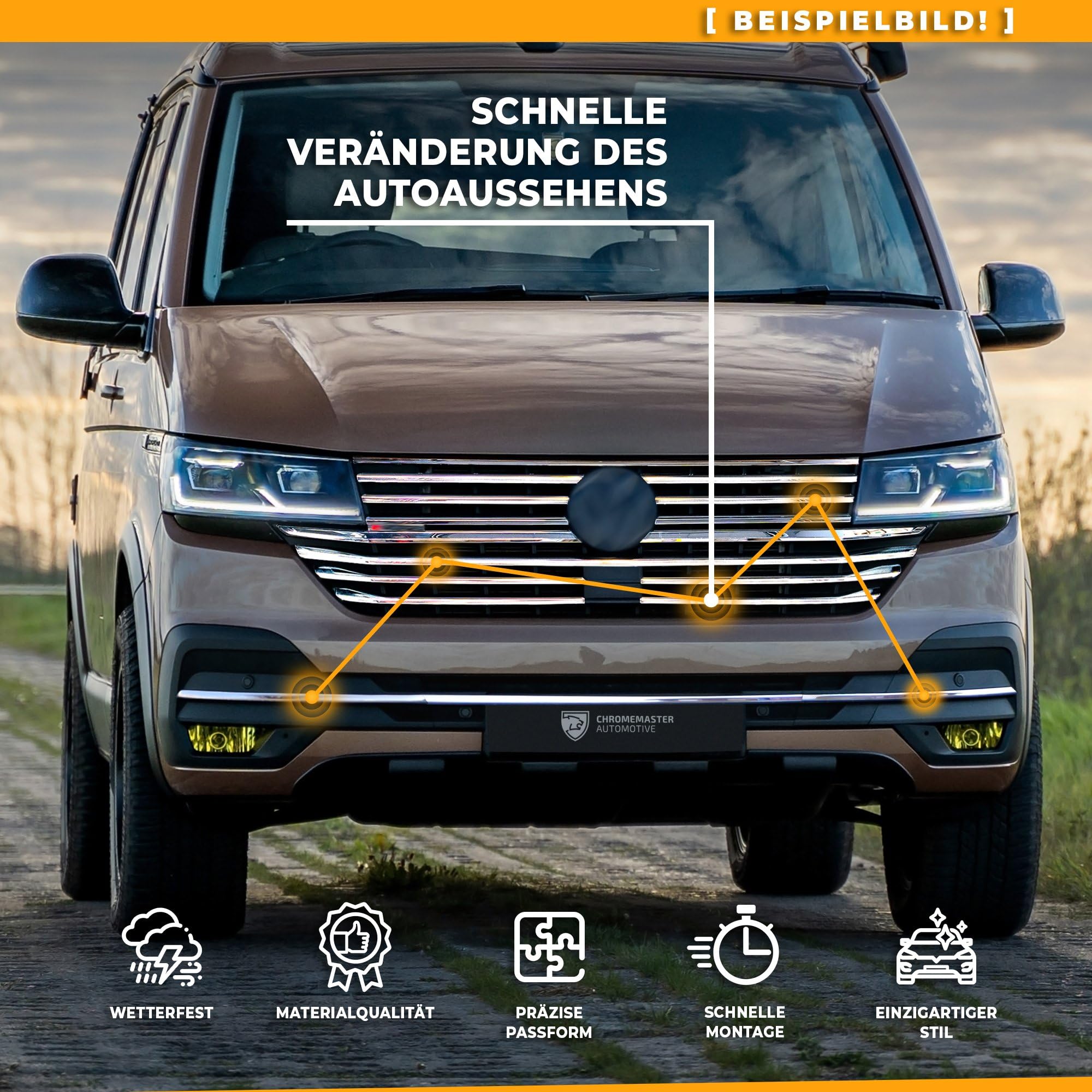 CHROMEMASTER | Kompatibel mit Mercedes Vito Tourer W447 2014-2019 | Chromleisten Stoßstange Vorne, untere Zierblende der Frontschürze, Rostfreier Stahl Poliert | Neues Erscheinungsbild des Fahrzeugs