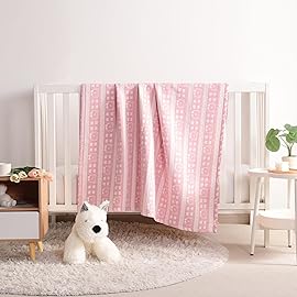 NTBAY 3 Layer Oversized Muslin Cotton Toddler Blanket, Jacquard Reversible Nursery Bed Blanket, Super Soft and Thermal for All Seasons, Baby Gift, 45x60, Pink Bear