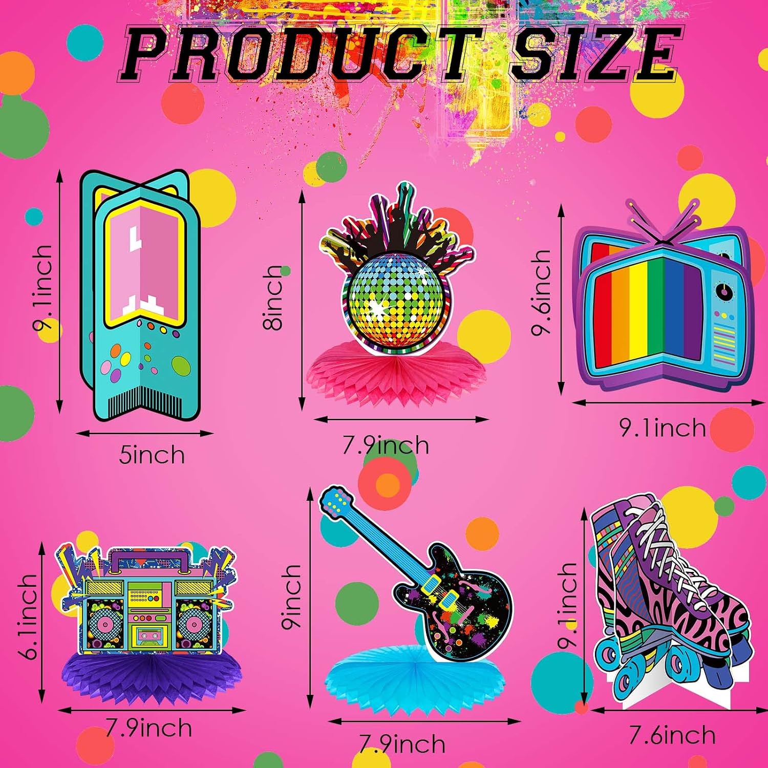 80s 90s Party Decorations 12 Pieces 80's 90's Honeycomb Centerpieces 80s / 90s Table Toppers Retro Decorations for 1980s / 1990s Hip Hop Birthday Party Favors Supplies