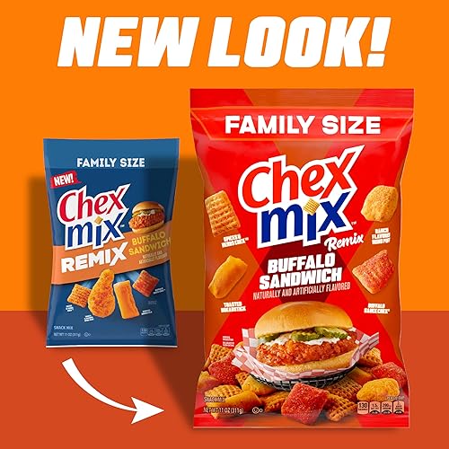 Miniatura 27 de Chex Mix Remix - Mezcla de bocadillos de pizza con queso, bolsa de aperitivos, tamaño familiar, 11 onzas
