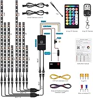 Vista 7 de 8 piezas de kit de luces LED RGB para motocicleta con mando a distancia APP/RF, luces de tira de doble zona con señal de giro y freno, luces