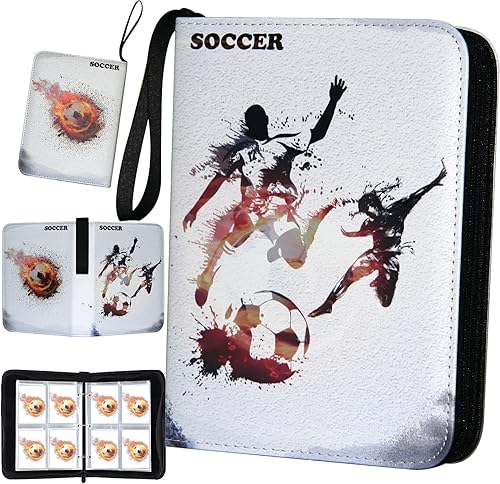 Soccer Card Binder, World Cup Card Binder 4 Pocket with 50 Removable Sleeves Fits 400 Sport Cards, 3 Ring Card Holder Binder with Zipper, Collector