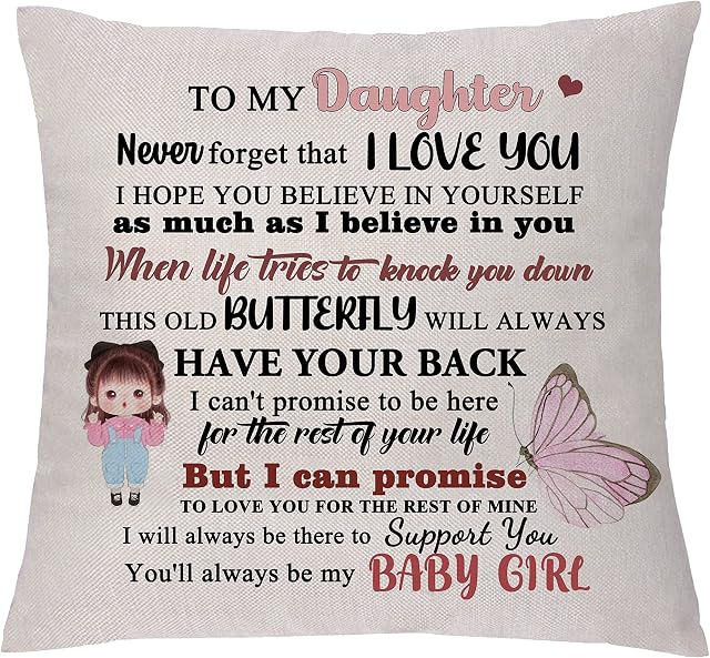 Daughter Cushion Cover Inspirational Gift Christmas Keepsakes Encourage Pillowcases from Dad Mum To Daughter Birthday Graduation Go to University Present Lucky Butterfly Printing for (Daughter)