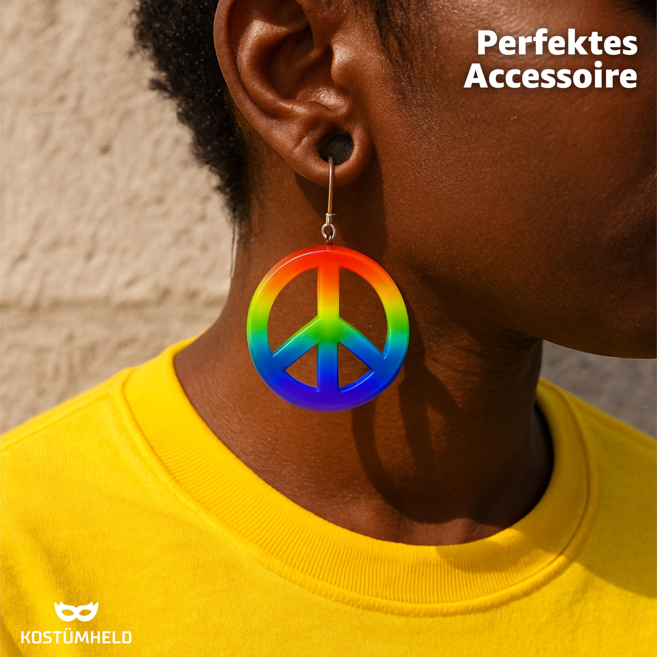 TK Gruppe Timo Klingler Hippie Peace Earrings, Rainbow Peace Pendant for Costume at Carnival Carnival as Costume Accessory - Image 3