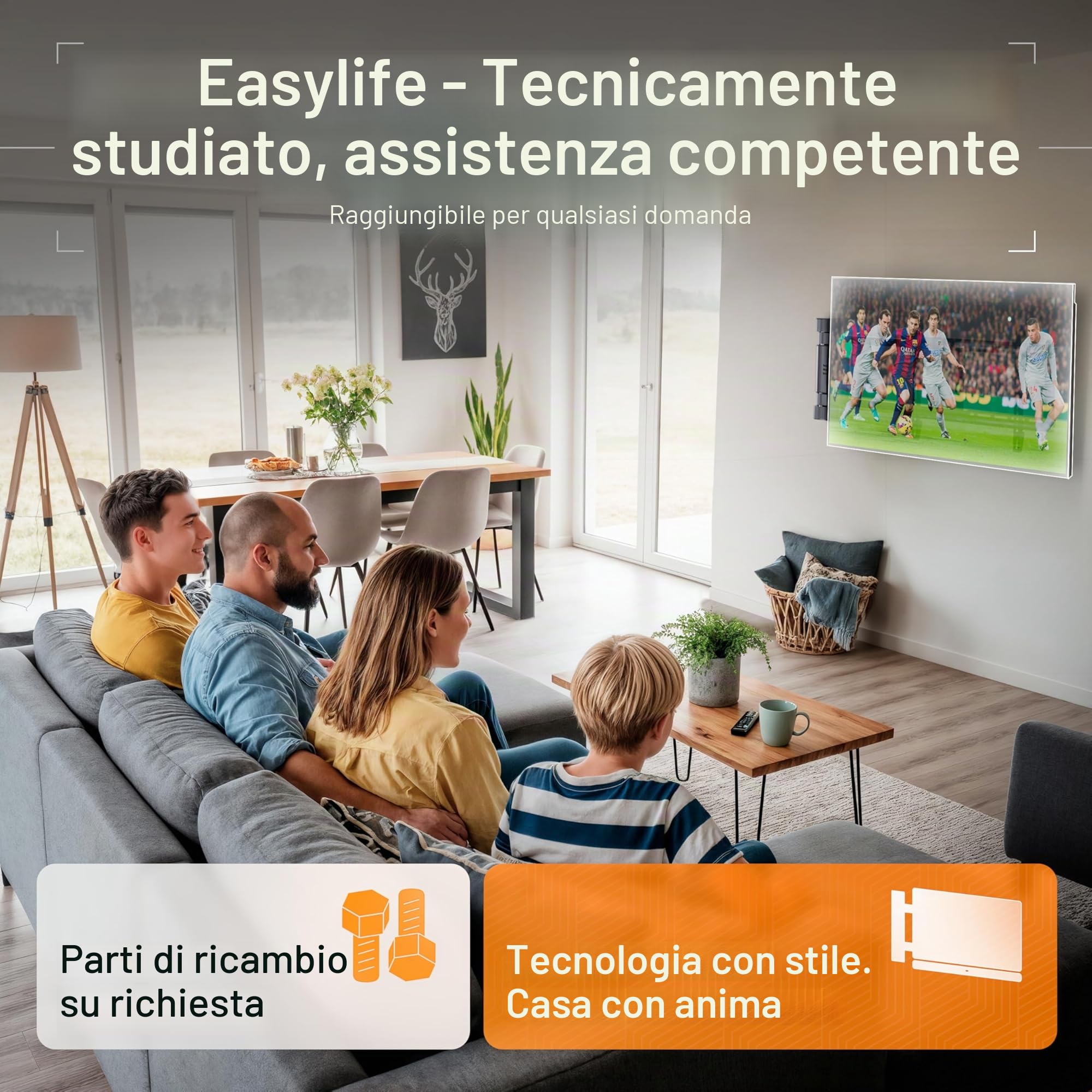 EasyLife Supporto da Parete per TV Elettrico e Orientabile Fino a 170°, Supporto VESA Fino a 600×400 per TV LCD/OLED/Curvi, Monitor, Display e Smartboard da 32 a 75 Pollici e Fino a 50kg Max - Nero
