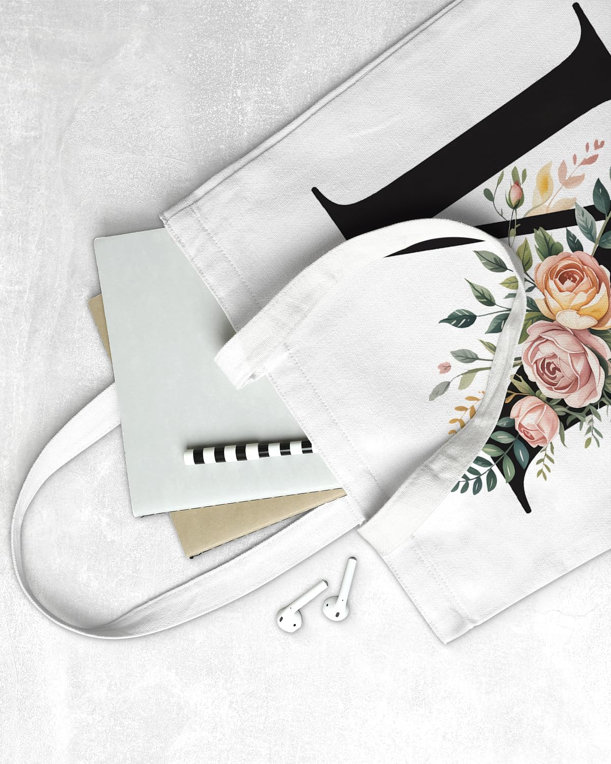 Aesthetic Canvas Tote Bag for Women Reusable Grocery Shoulder Bag for Travel Beach Shopping Work - Image 4