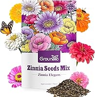 Groundio Zinnia Seeds Mix 1 Oz - 3000+ Seeds, 5 Vibrant Varieties (Pink, Yellow, Orange, White, Purple), Large Blooms, Easy Grow Bulk Flowers