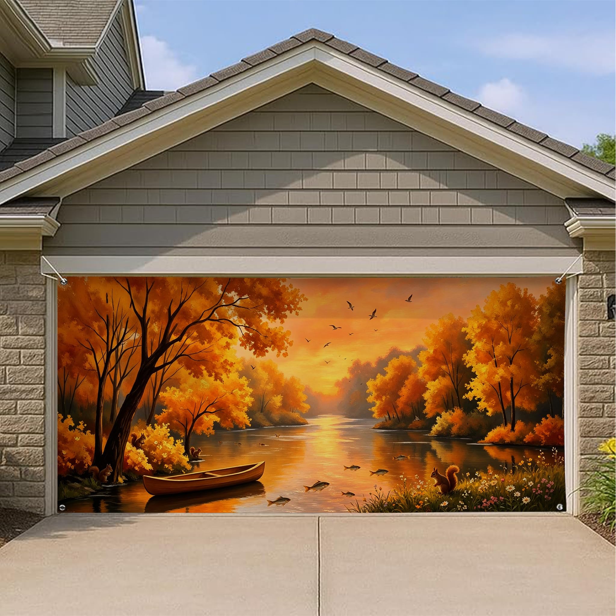 Housse de porte de garage automnale orange chaud décoration de paysage naturel