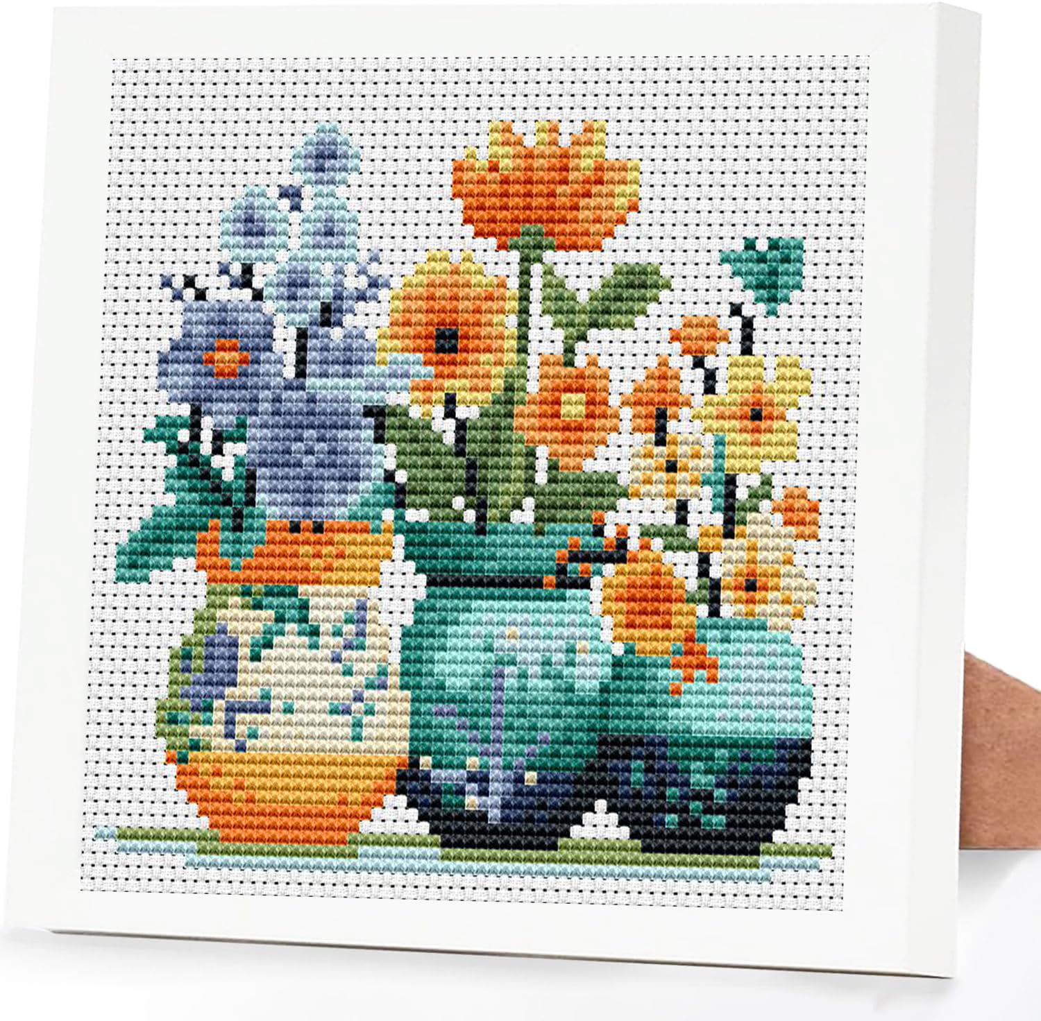 Tiwabb Flower Stamped Cross Stitch Kits for Adults Beginners with Frame