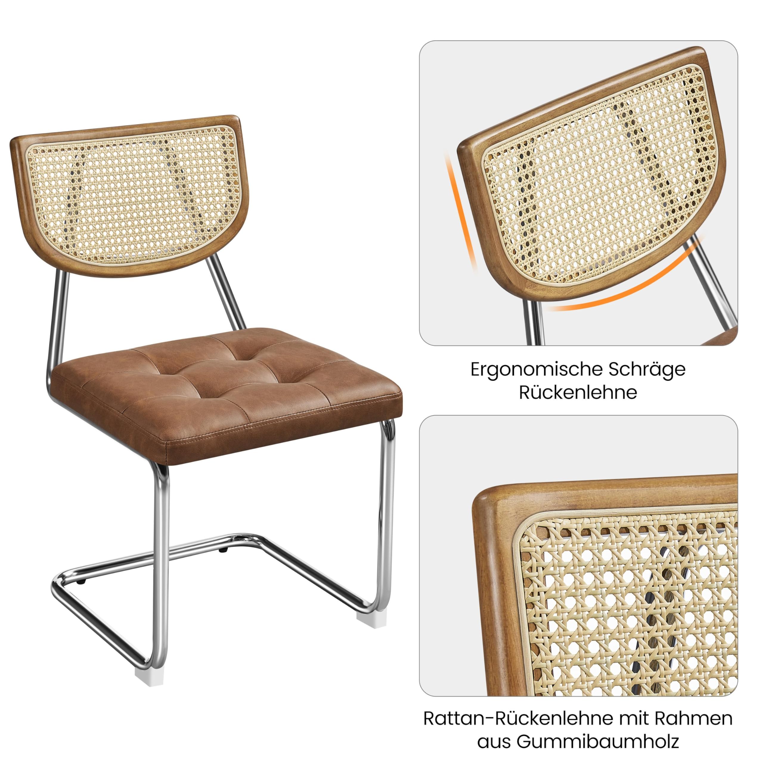 Yaheetech Küchenstuhl Esszimmerstühle Rückenlehne aus Rattan Schwingstuhl aus Kunstleder Polsterstuhl fürs Esszimmer/Küche/Wohnzimmer/Restaurant Retro-Braun, 2er Set
