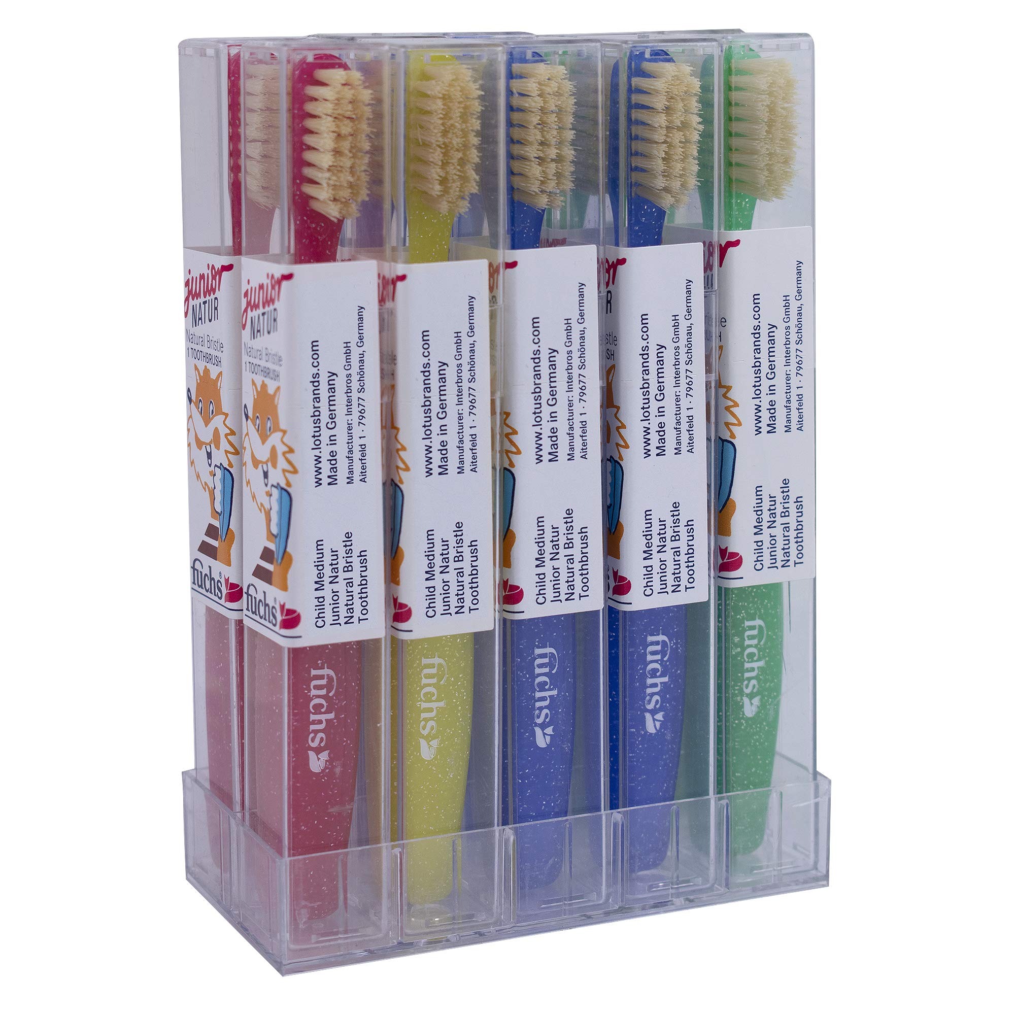 FuchsJunior Natural Bristle Soft Toothbrush, 10 Count