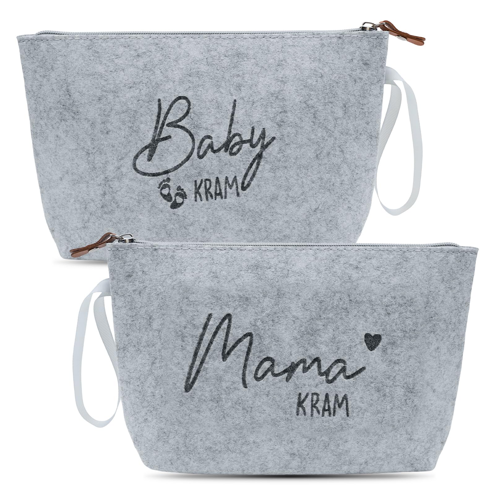Kosmetiktasche aus Filz mit Reißverschluss Geschenke für Mama zur Geburt 2 Stück gris clair