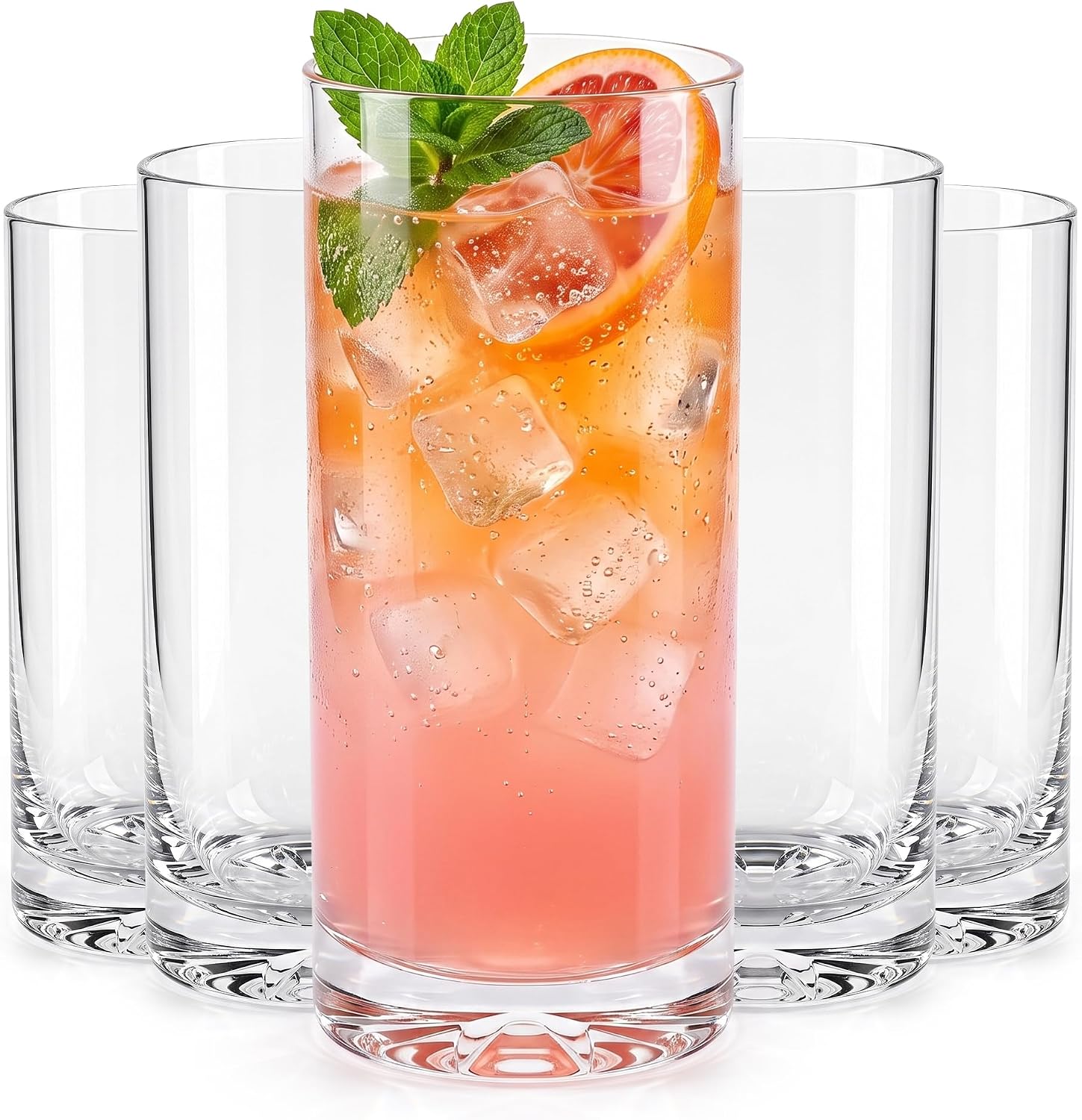 Korser 15.21oz Highball Glasses, Set of 6, Lead-Free Crystal Drinking Glasses, Clear Tall Tumblers for Water, Juice, Whiskey, Mojito & Tom Collins Cocktails, Ideal Bar Glassware & Housewarming Gift