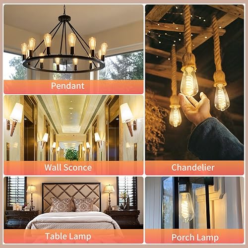 Miniatura 7 de Edison Bombillas equivalentes a 60 W, bombillas LED vintage regulables, base mediana E26, blanco cálido 2700K, ST58, 6 W, 600 lm, 80+ CRI, bombilla