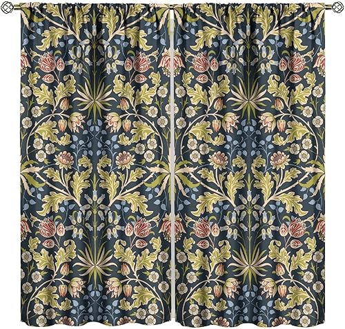 Miniatura 216 de Retro 70s Floral Blackout Window Curtains, Watercolor Flower Plant Rustic Modern Style Pattern Window Drapes, for Bedroom Living Room 42x45in 2