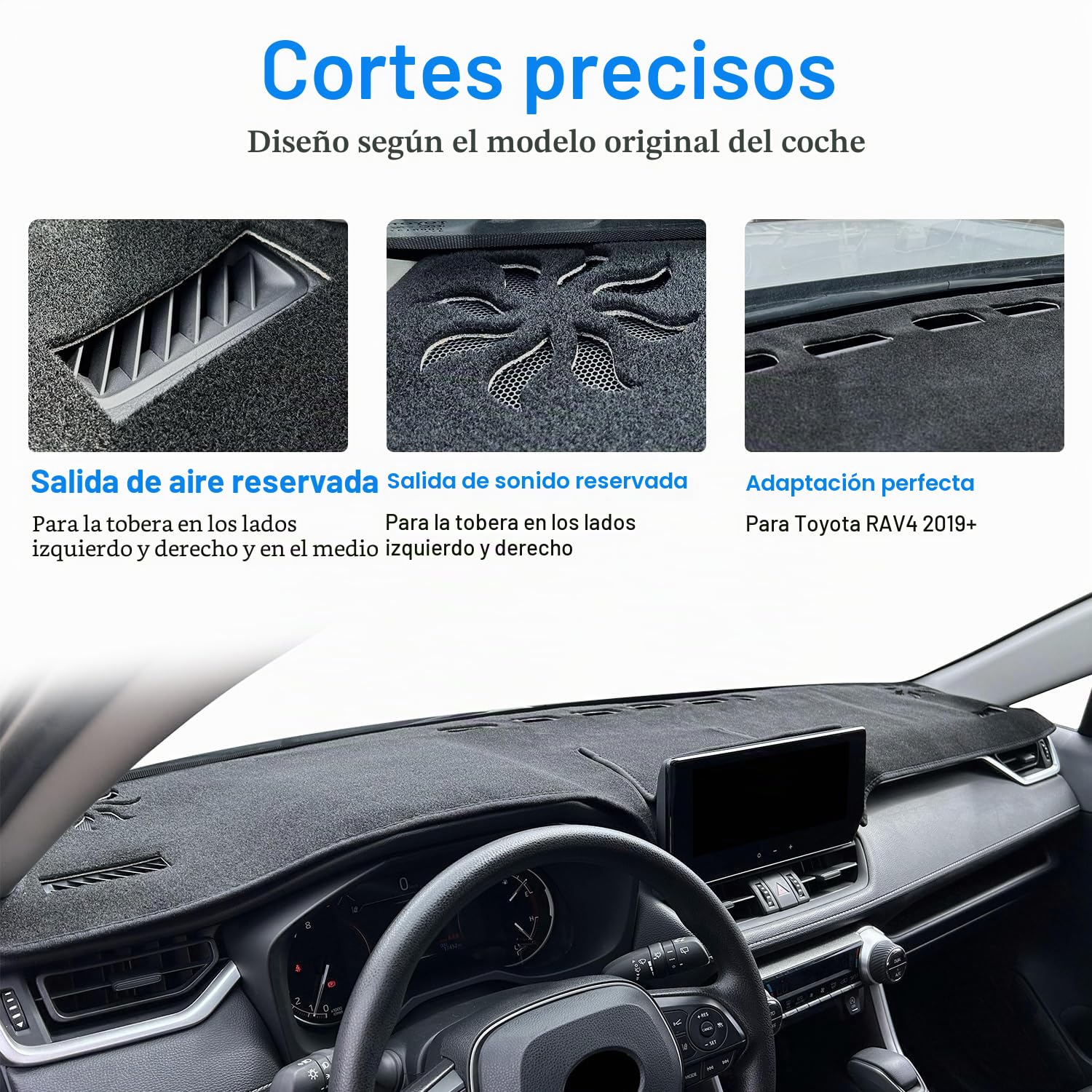 REMOCH Accesorios para Toyota Rav4 2025 2024 2023 2022 2021 2020 2019, Cubierta de salpicadero, Ajuste Personalizado, Cubierta de Consola Central, Protector Solar RAV 4 Pad (Borde Negro)