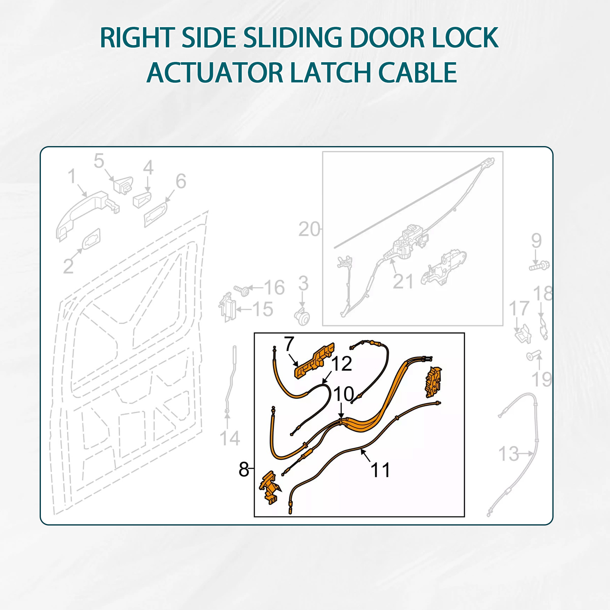 Image of Right Side Sliding Door Lock Actuator Latch Cable Compatible for 2015-2020 Ford Transit-150, Transit-250, Transit-350, Transit-350 HD & Thomas Transit Liner CK4Z61264A00B /D