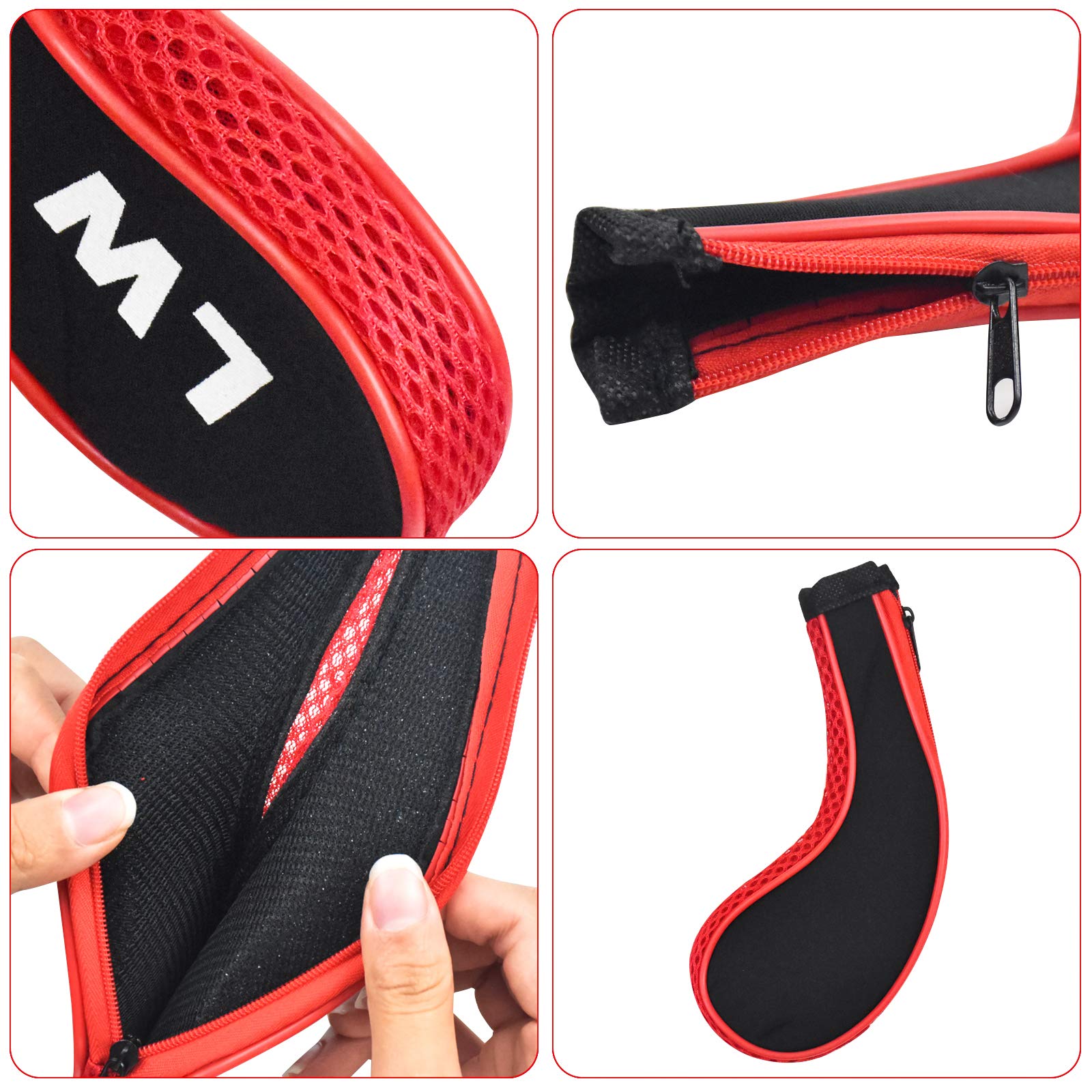 Fundas de Hierro para Palos de Golf 12 Piezas Números 3-9 A/SW/PW Cremallera Cuello Largo Rojo