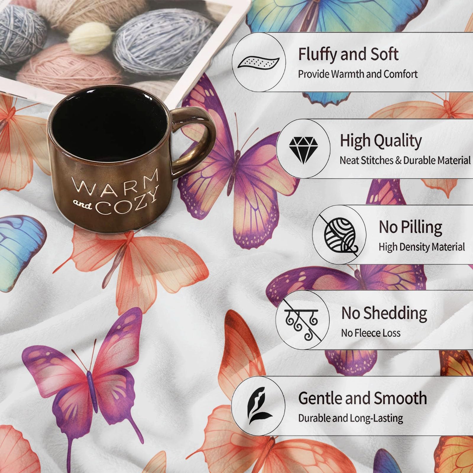 Genérico Manta de Lana de Cordero 150 x 200 cm - Rosa Claro Delicado Insectos Mariposas Manta de Franela para Sillón Sofá Cama, Suave Transpirable Agradable Frazada para la Piel de Otoño