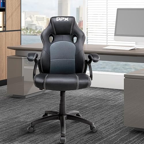 Miniatura 2 de Zanzio Oficina ejecutiva, escritorio para computadora, ergonómico de piel sintética, giratorio, silla de trabajo ajustable con respaldo medio con