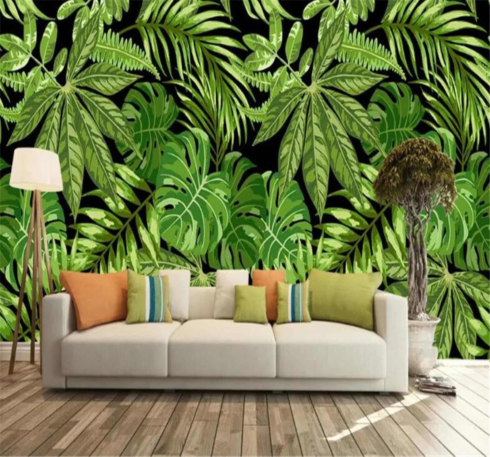 Tzxztt Minimalist Fresh Green Palm Leaves Art Modern 3D Wallpaper Premium Textured Silk Neutral Tones Material Ideal for Living Room Bedroom-150cm×105cm