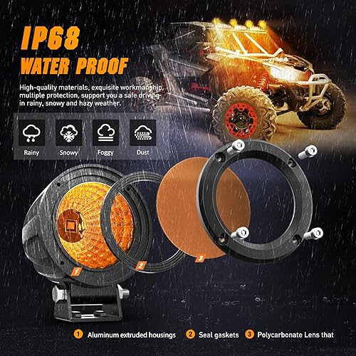 Miniatura 4 de Nilight Cápsulas de luz LED ámbar, 2 unidades de 3 pulgadas de inundación, luz antiniebla LED para todo terreno, luces de conducción EMC integradas,