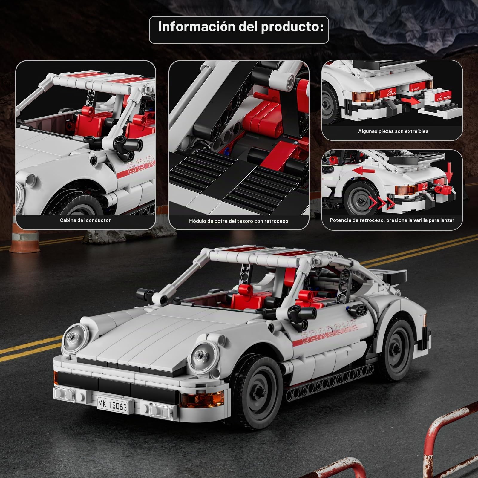 Mould King 15063 Technik Speed Champion 911 Coche deportivo Bloques de construcción con motor de retroceso Coche de carreras Bloques de construcción Coche modelo para coleccionar Para fans Adultos