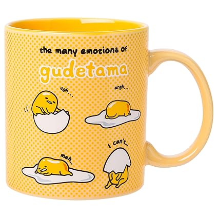 Silver Buffalo Sanrio Gudetama Many Emotions Ceramic Mug, 20 Ounces
