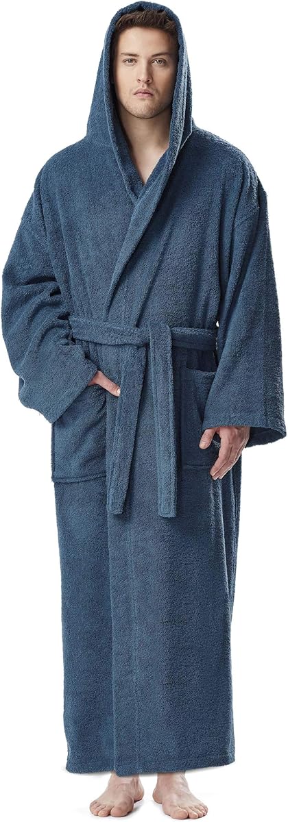 Arus Men's Hooded Classic Bathrobe Turkish Cotton Robe with Full Length Options