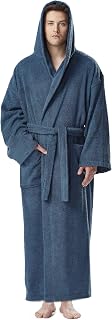 Arus Men's Turkish Cotton Hooded Bathrobe - Absorbent Terry Robe, Full Ankle Length, Multiple Sizes
