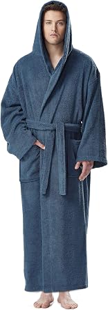 Arus Mens Hooded Classic Bathrobe Turkish Cotton Robe with Full Length Options