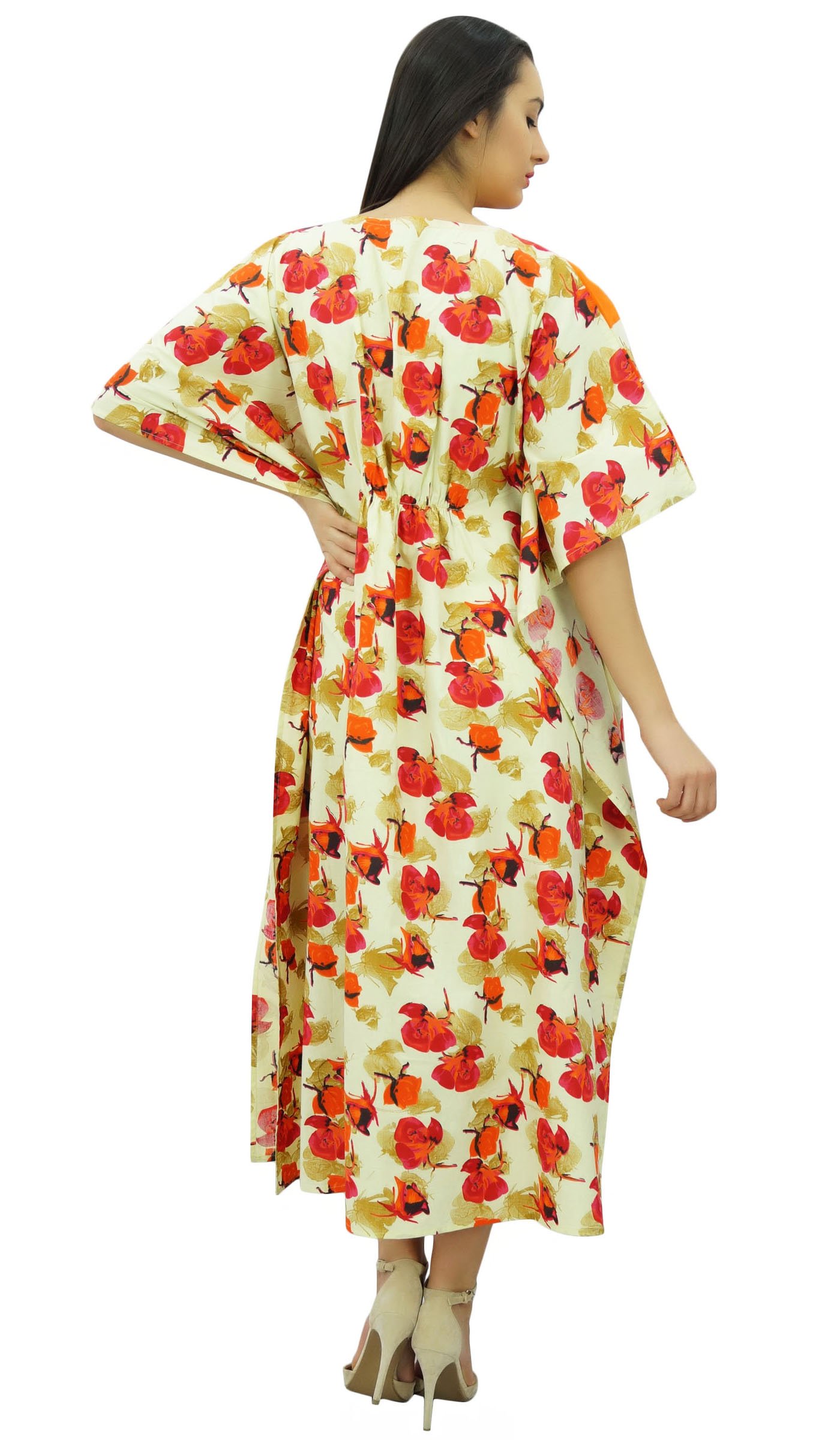Bimba Maxi Largo caftán rayón Impreso Floral Elegante caftán Boho Playa Encubrimiento Noche
