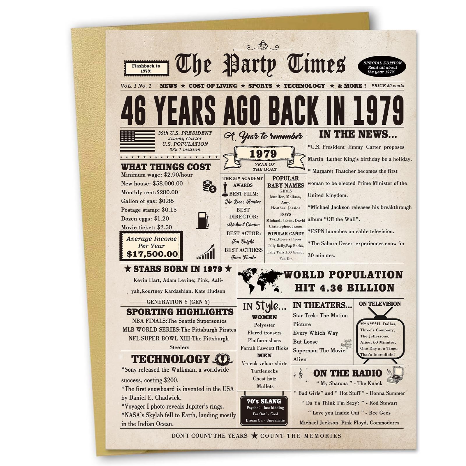 Happy 46th Birthday Card for Women Men, Funny 46 Year Old Birthday Gift Card for Husband Wife Him Her, Retro 46th Birthday Gift Decorations