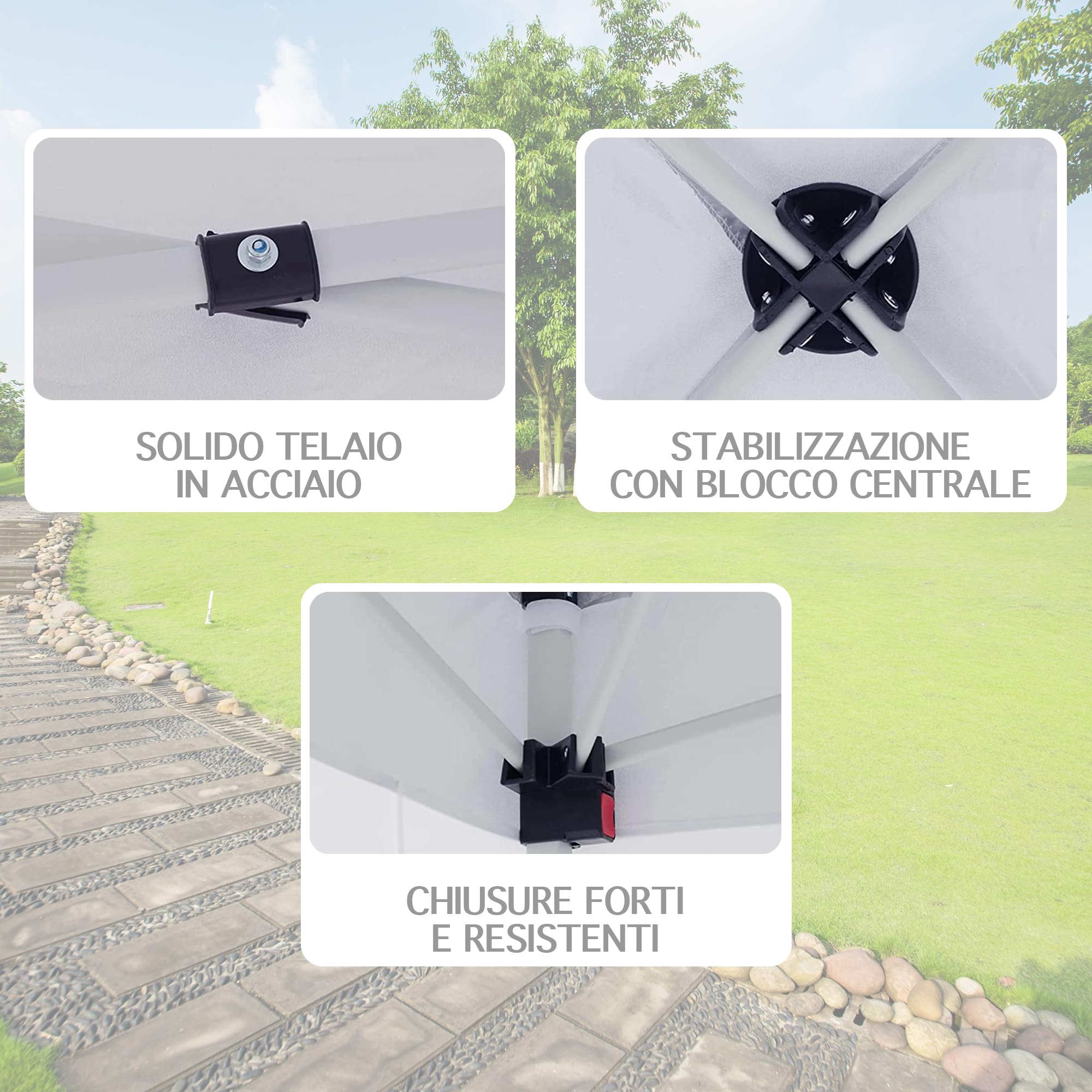 Gazebo 3 x 3 M Impermeabile Uv Resistente Con Pareti Laterali Struttura Acciaio Giardino 2 Porte E Finestre Pieghevole Apertura A Spinta Pop Up
