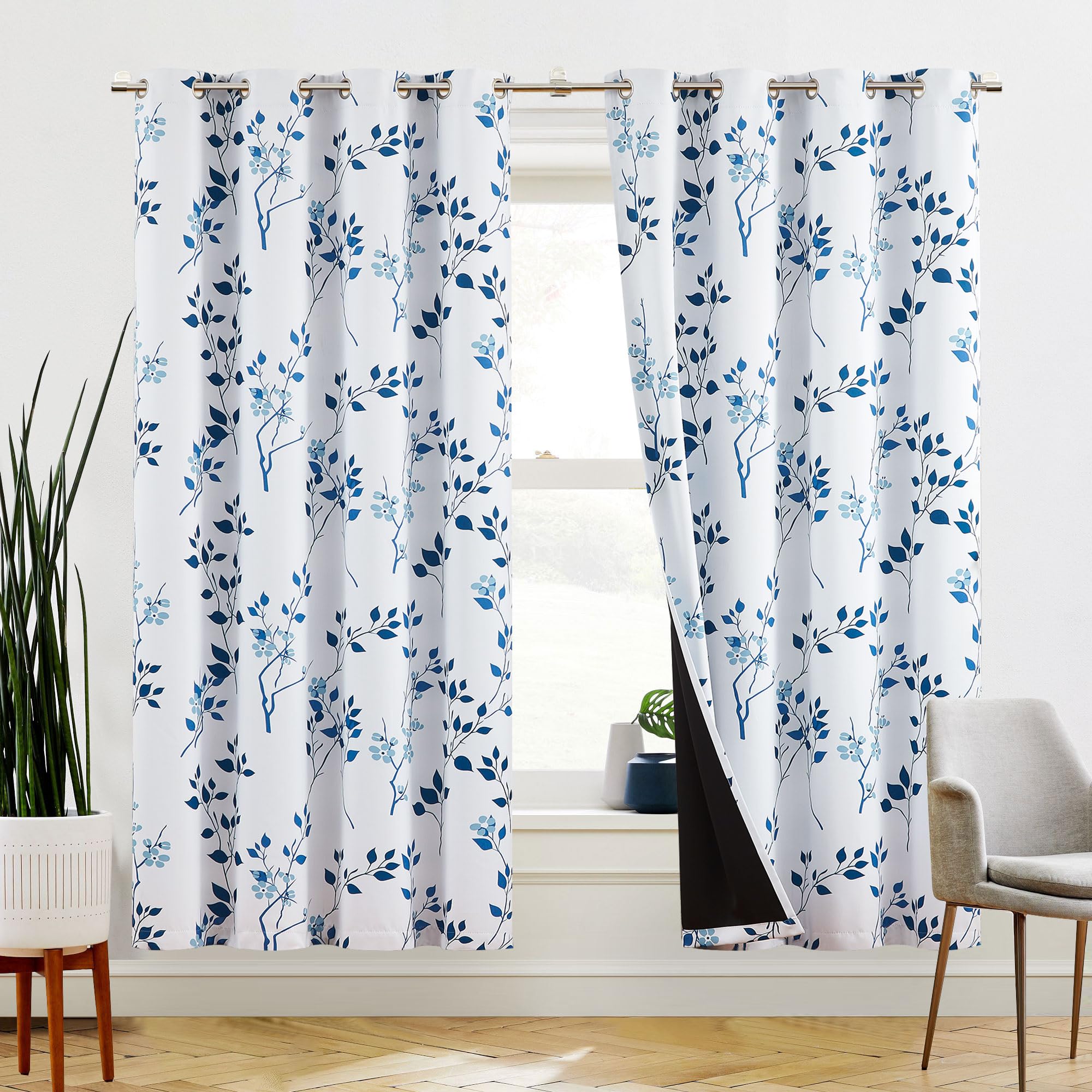 Rideaux occultants à fleurs bleu marine pour chambre et salon cosy