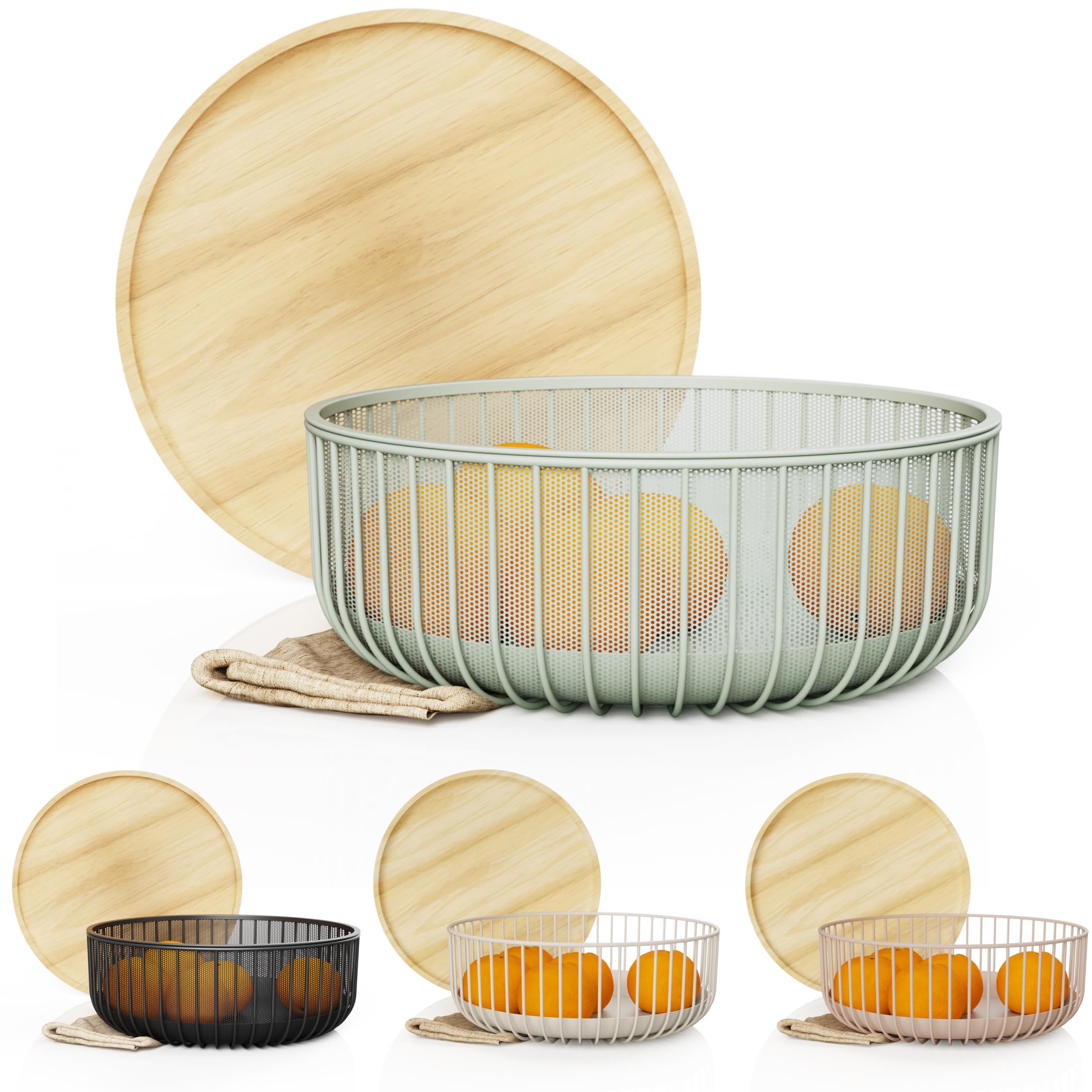 Amazon.com: LIBKEN Metal Wire Mesh Fruit Baskets with Wooden Lid
