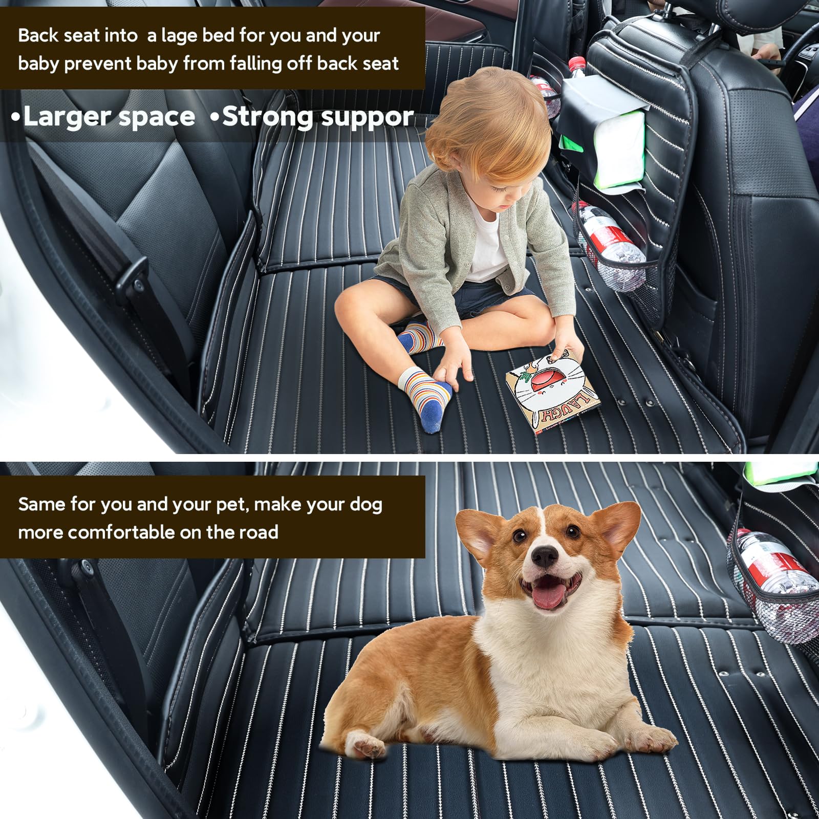 Non Inflatable Car Mattress, Folding Car Bed Backseat Mattress, Truck Mattress, Back Seat Bed for Truck SUV Car Camping, Car Bed Back seat Extender for Kids/Dogs (with Adjustable Bracket)