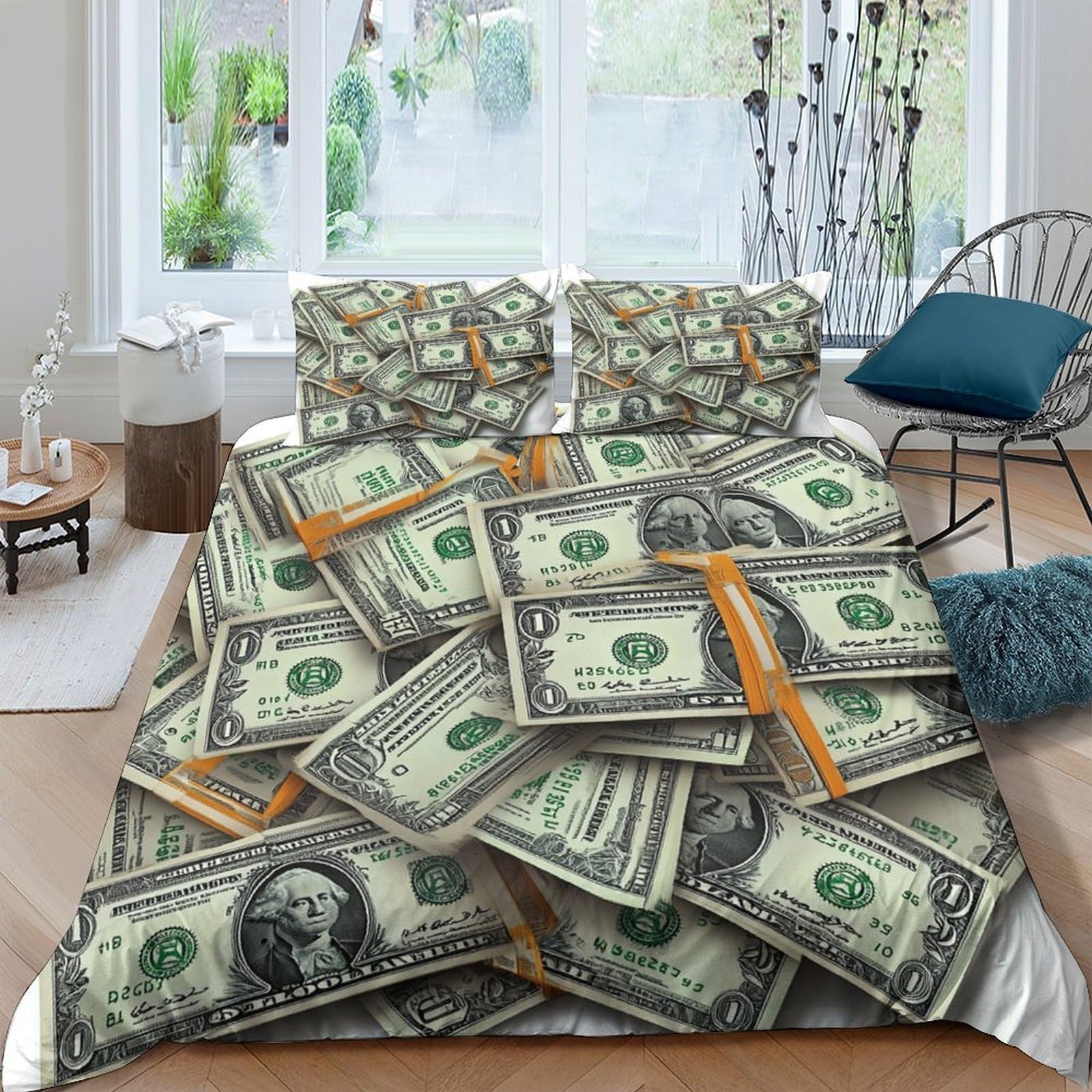 Ctjqhvkz Style-7 3D Printed Money Stack Fitted Sheet Microfiber Soft Decorative Dollar Bill Bed Cover For Bedroom Guestroom Single（135X200cm）