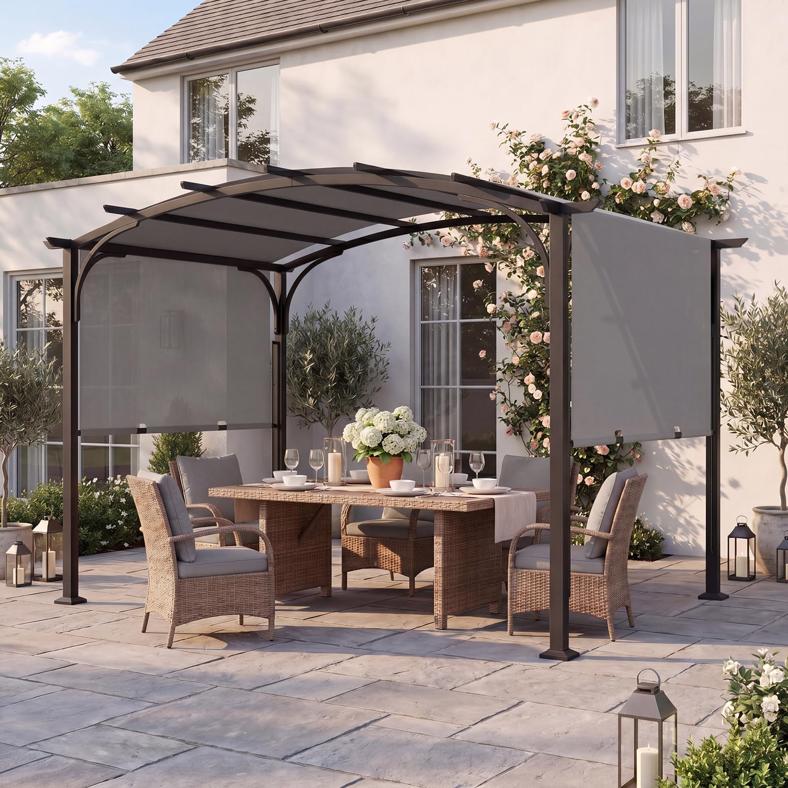 RELAX4LIFE Pergola Toit Rétractable, 3x2,5M Pergola Jardin Extérieur Coulissante, Cadre Métallique Renforcé, Polyester Imperméable, Abri Solaire, Tonnelle de Jardin pour Terrasse Piscine (Gris)