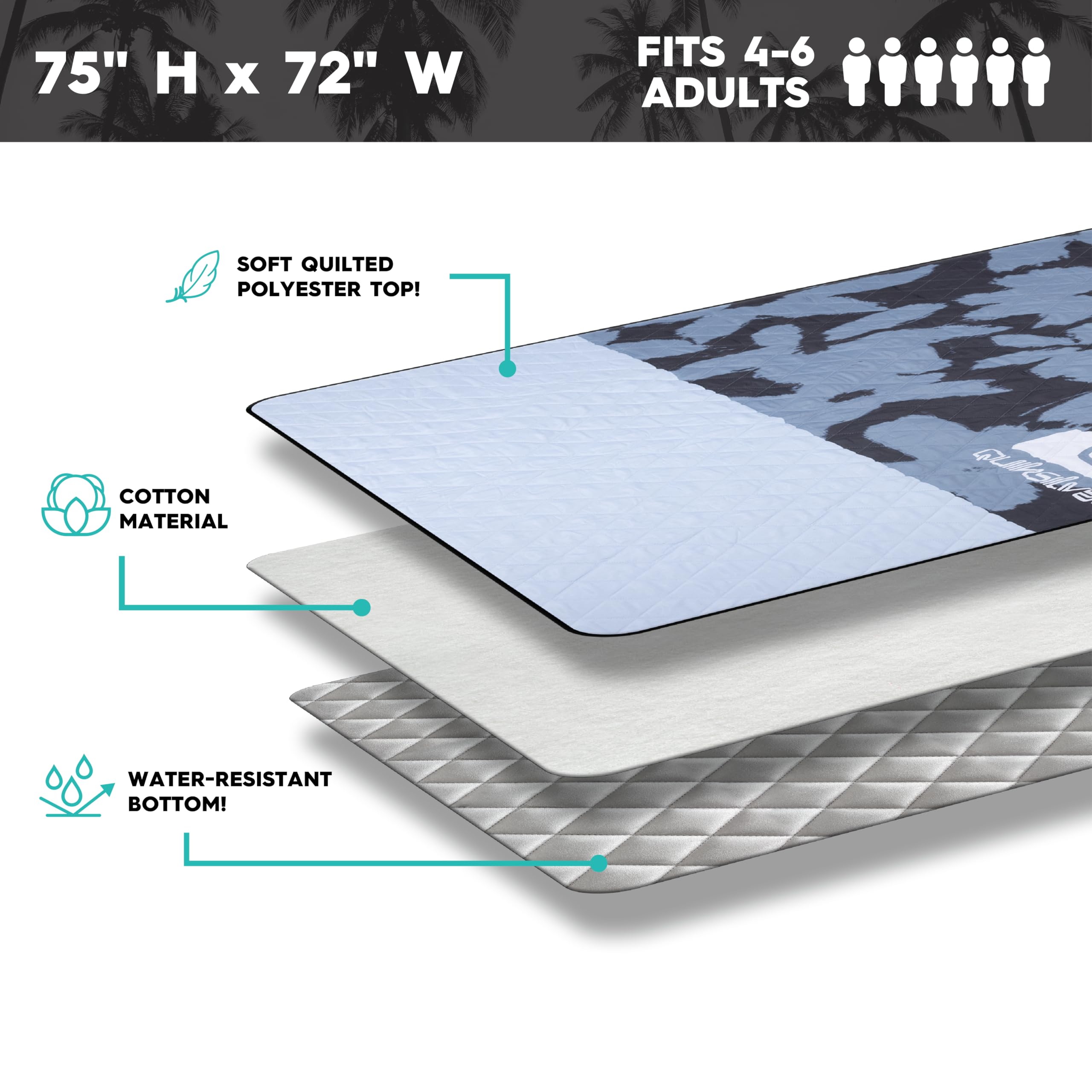 Quiksilver Tapis de Plage Anti-Sable – Grande Couverture de Pique-Nique en Plein air résistante à l'eau, Tapis léger et Pliable pour la Plage, Le Camping, Le Parc ou Les Voyages – Convient pour 4 à 6