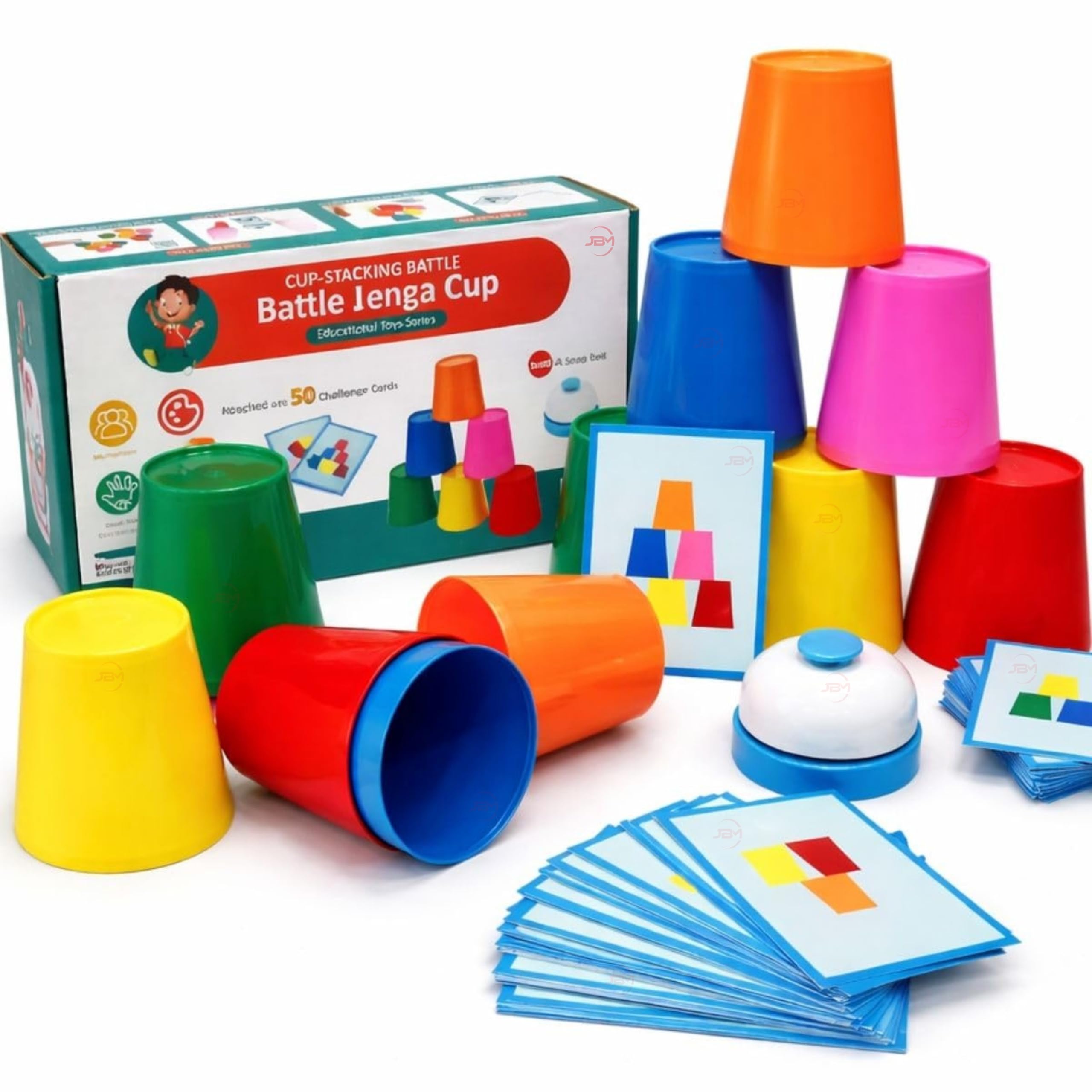 Fast Stacking Cups Game for Kids | Color Pattern Cards & Bell Speed Cup Challenge Toy | Montessori Learning Game for Toddlers,Preschoolers Hand-Eye Coordination & Motor Skills Set.-image-15