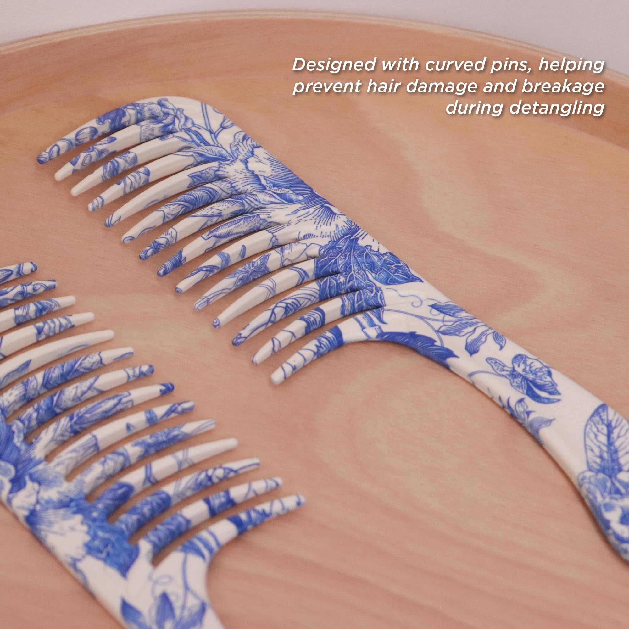 Denman Wide Tooth Detangling Comb - zakrzywiony pin do detanglingu, loków, wygładzania - grzebień do wszystkich typów włosów, dla kobiet i mężczyzn, D28 Blue Belle