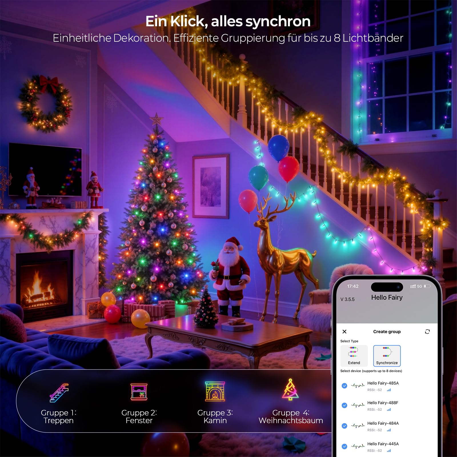 YAYZA! Smarte Lichterkette Weihnachtsbaum 20m, 200 LED Weihnachtsbeleuchtung mit 16 Mio RGB Farben per App & Fernbedienung, Christbaumbeleuchtung für Innen & Außen, IP44 für Weihnachten, Party & Deko