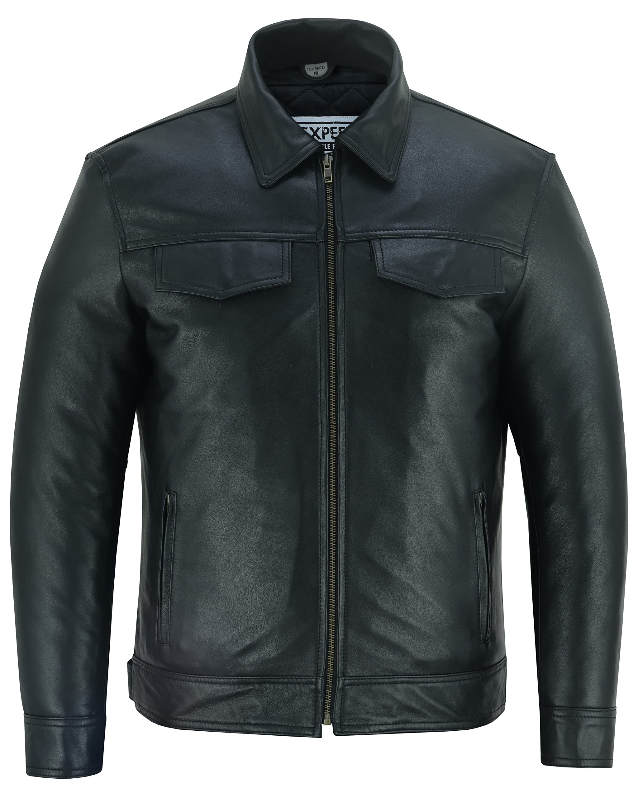 TexpeedMens Casual Leather Shirt Jacket Real Genuine Soft Touch Sheepskin  Biker Motorcycle Style Leather