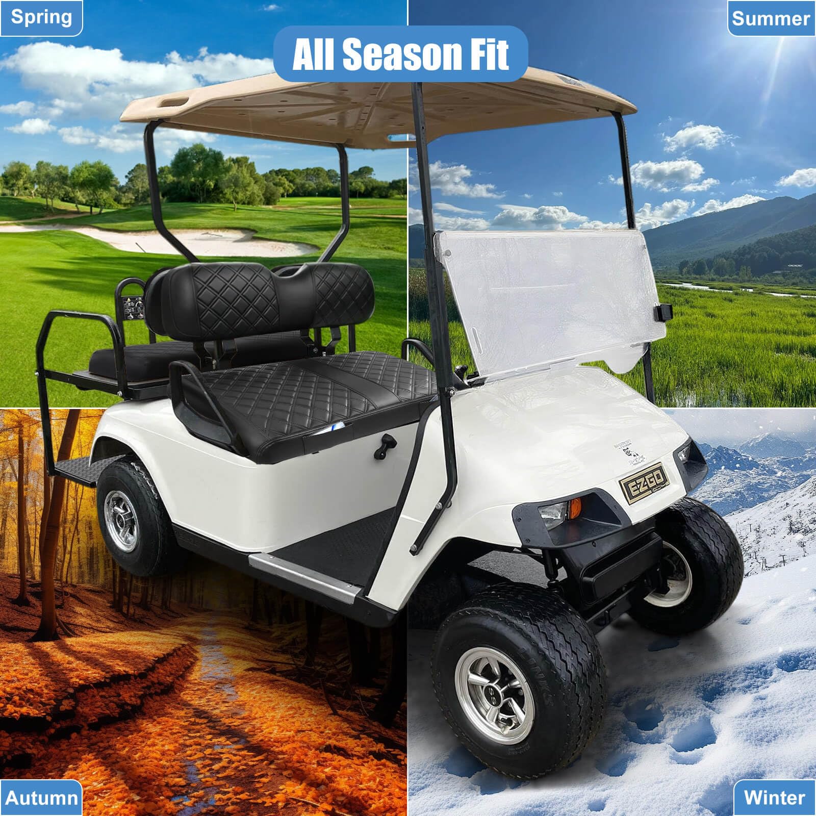 EZGO Housse de siège avant pour voiturette de golf EZGO TXT à partir de 1994 et EZGO RXV OEM Coussin de siège ordinaire, aspect concave et convexe, cuir vinyle épais, confortable/respirant