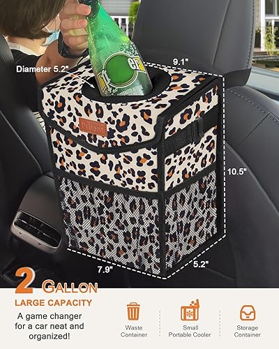 Miniatura 2 de Bote de basura para automóvil con tapa, lindo cubo de basura a prueba de fugas para colgar el vehículo, pequeño organizador portátil para asiento