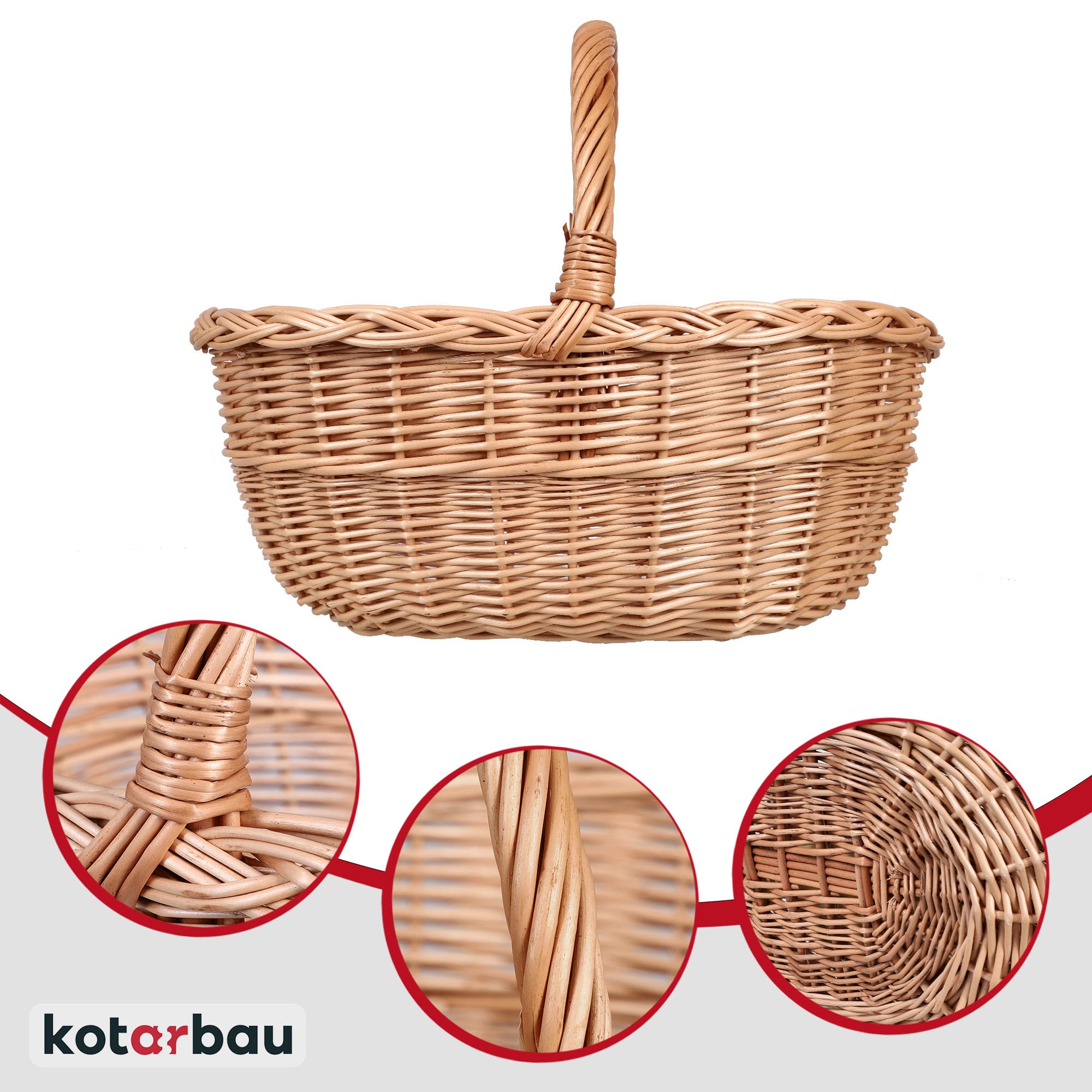 KOTARBAU® Panier de Pâques en Osier avec Anse - Rond Naturel - 33 x 26,5 x 29 cm - Tressé