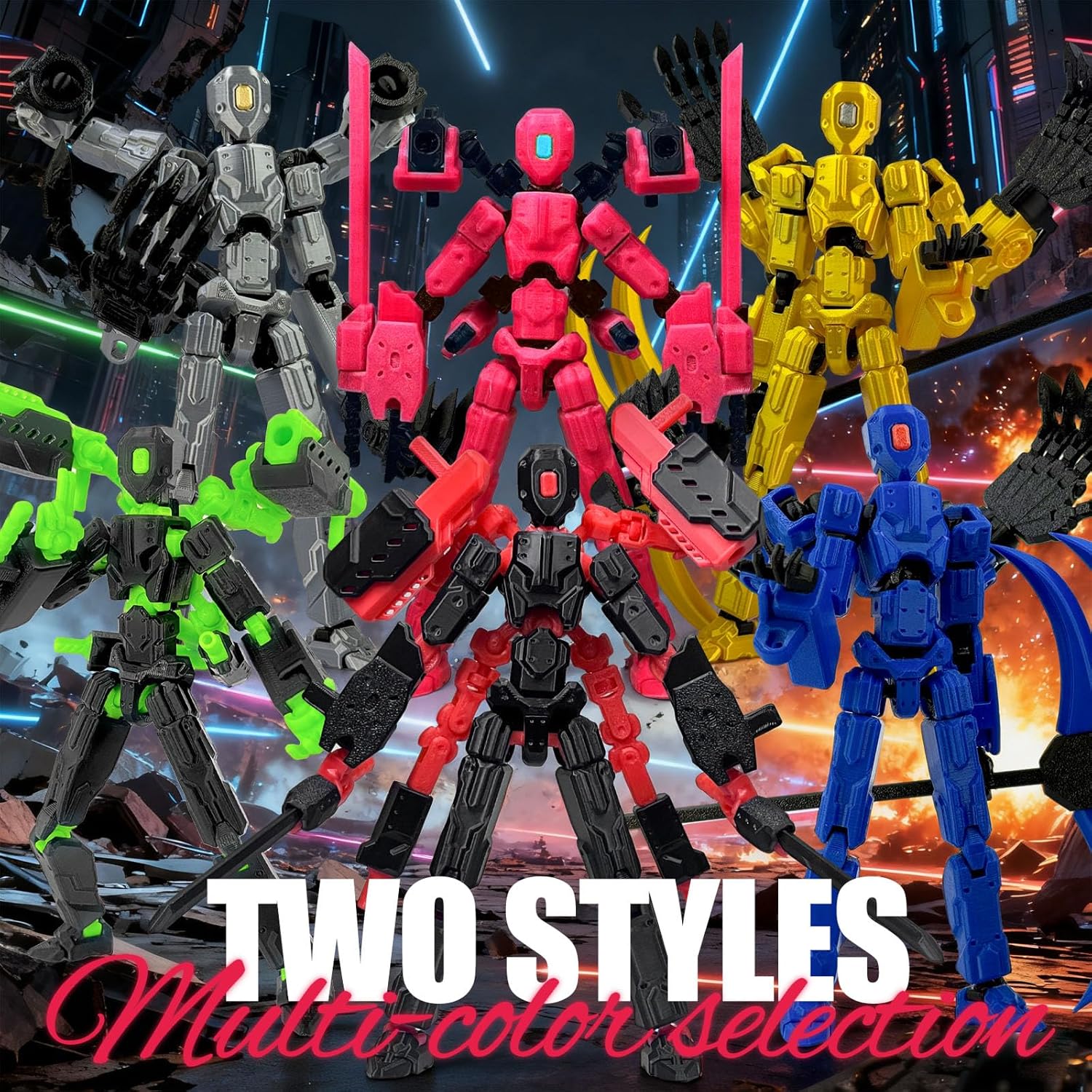 T13 (Assembly Completed) Action Figure Set, Multi-Jointed Movable Mobile Robot,3D Printed Toys Cool Action Figures, Desktop Decorations for Game Lovers Toys (Black Green and Black red)
