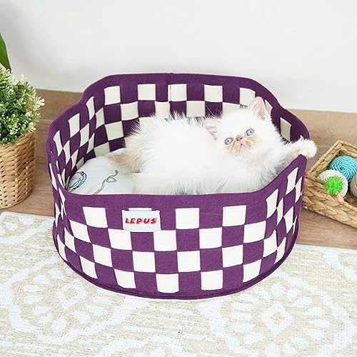 Miniatura 7 de SUSSEXHOME Pets - Cama redonda para gatos de 15.75 x 15.75 x 6.7 pulgadas, acogedora cama para gatos y perros pequeños, cojín interior decorativo